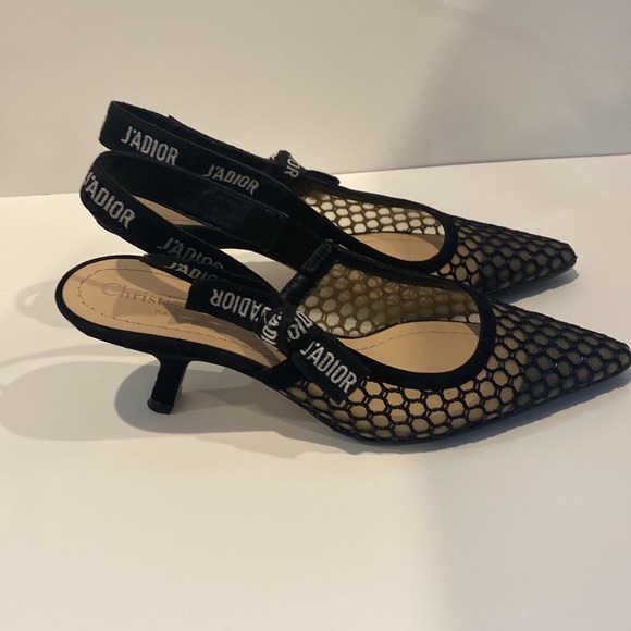 Christian Dior J’adior Black Velvet Fishnet Slingback Pumps - size 36.5 - Picture 5 of 5